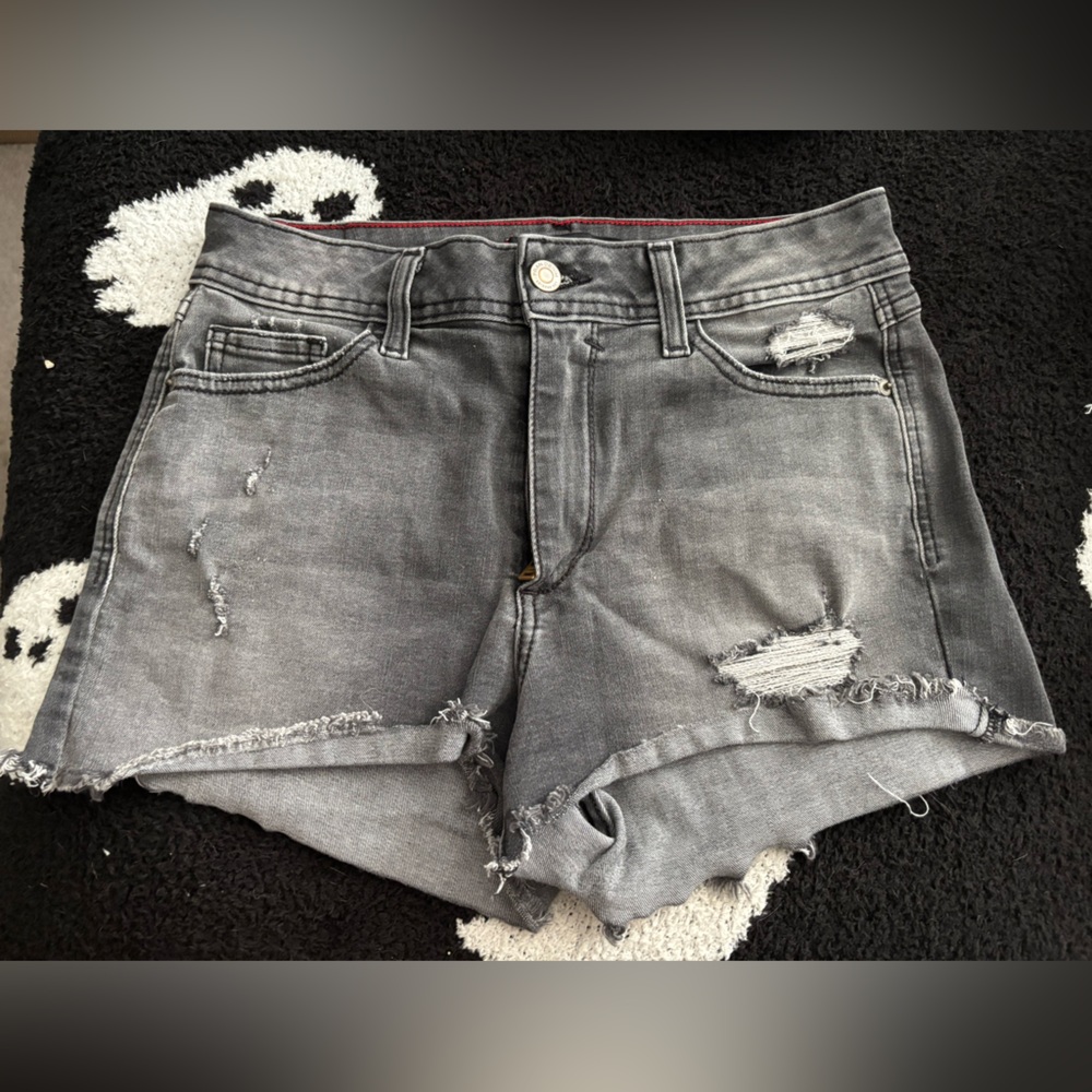 Distressed Gray Denim Shorts